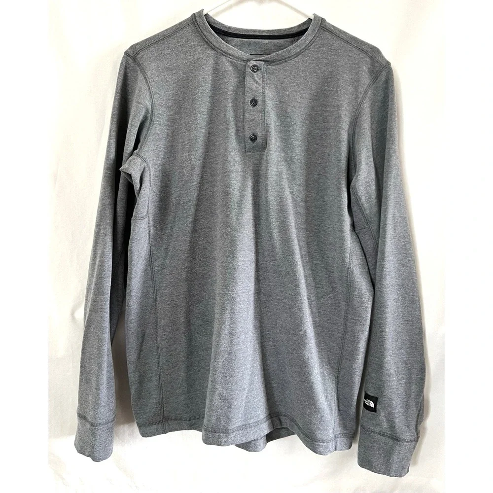 The North Face Shirt Mens Medium Gray Henley Long Sleeve Pullover Outdoors